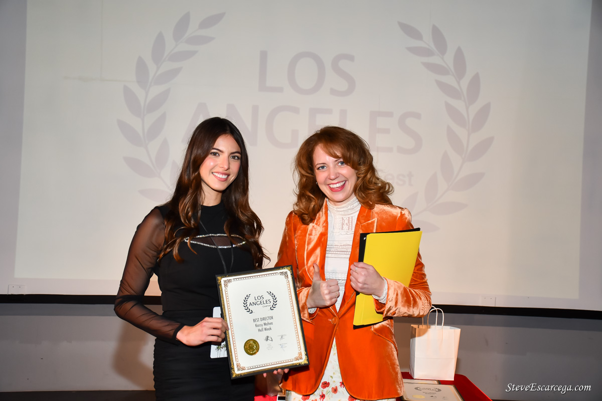 Mirejah accepting Best Director Award at LA Cinefest